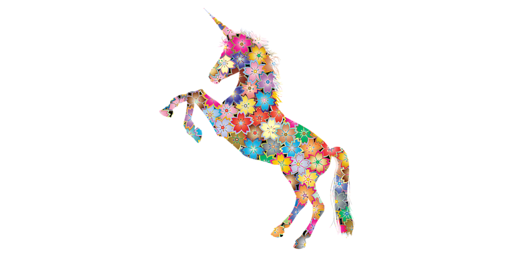 a unicorn with a coat of different coloured flowers